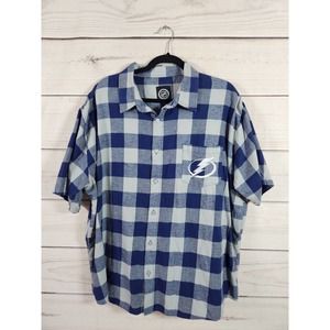 NHL Tampa Bay Lighting Mens Blue Checked Short Sleeve Button Down Shirt‎ 2XL